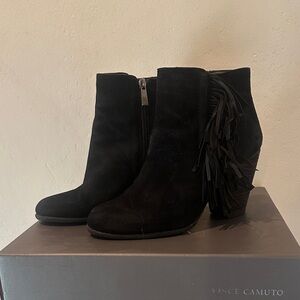 Vince Camuto Black Fringe Ankle Booties